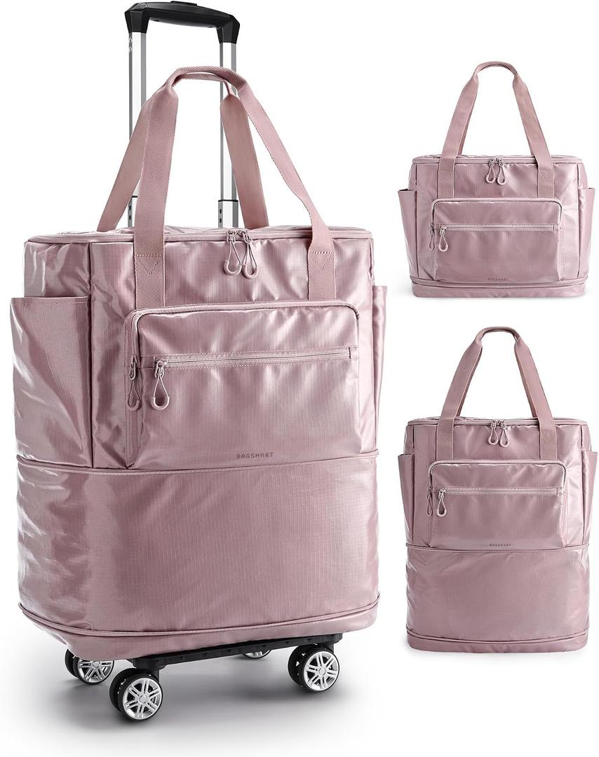 BAGSMART Rolling Duffle Bag with Wheels, Travel Duffel Luggage Bag for Women, Water Repellent Heavy Duty for Travel Camp, Pinkish-purple, Medium, 48L