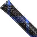 Expandable Braided Sleeving, PET Automotive Wire Loom, Flexible Cable Management for Audio Video and Other Home Device, Cord Protector from Pets (Black Blue, 5/8" x 25ft)