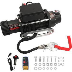 10000LB Electric Winch 12V Series Wound Motor Synthetic Rope Wired & Wireless Remote Control Waterproof Trailer Winch for Jeep Off Road SUV Truck Boat