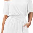 Fixmatti Strapless Jumpsuit Romper For Women Casual Off The Shoulder One Piece Outfits White XL