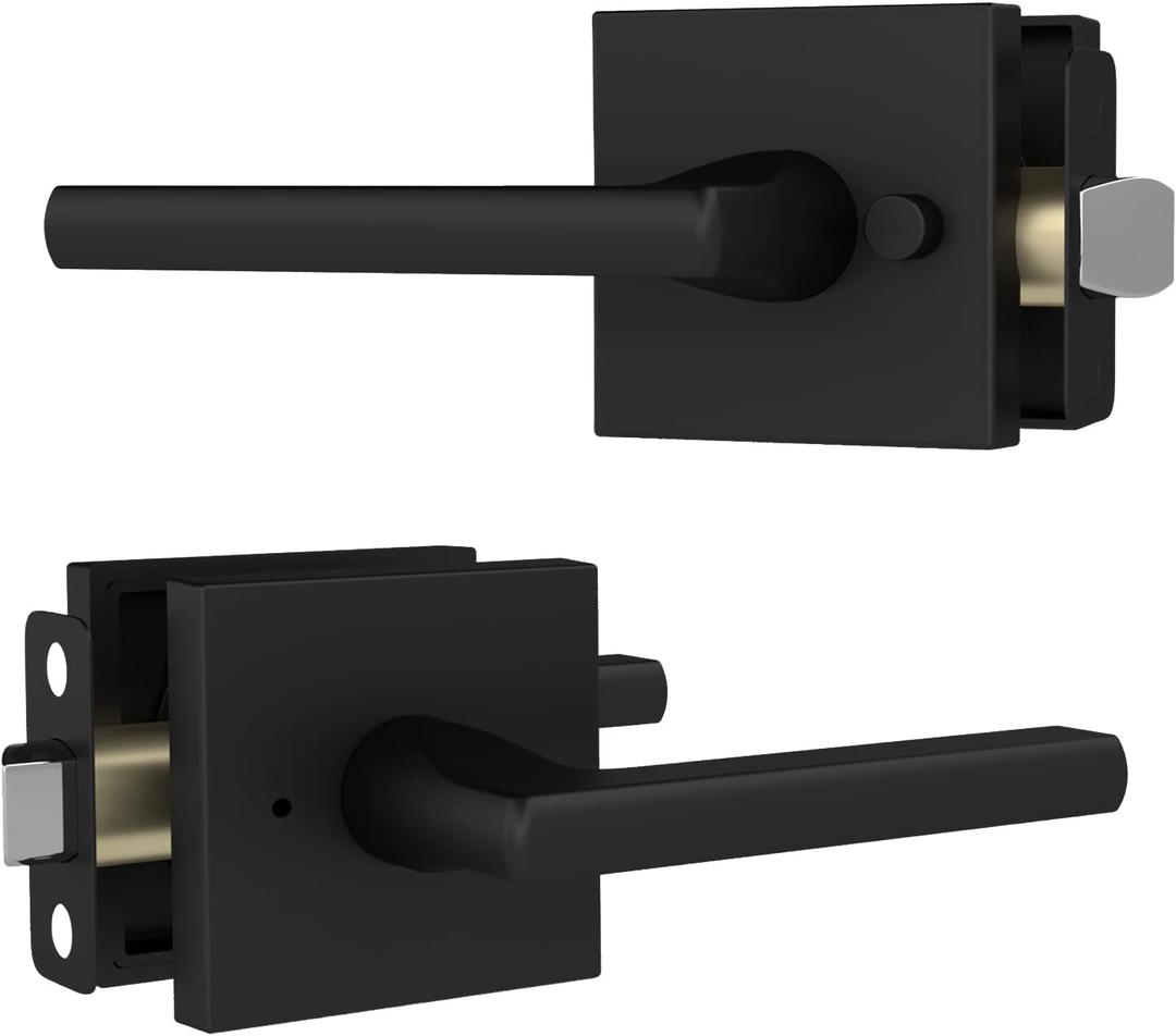 2 x Mega Handles Prime Privacy Lever Door Handle for Hallway, Closet and Bathroom, Keyless Reversible Design Door Levers, Fits All Standard Door Sizes, Covered Screws Included - Matte Black (1 Pack), 5"
