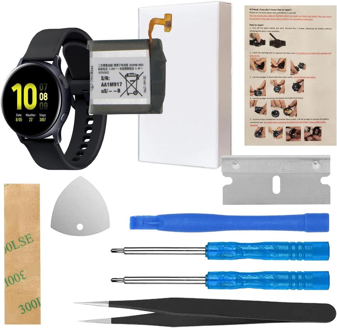 ASDAWN for Samsung Galaxy Watch Active 2 44mm SM-R820 EB-BR820ABY Battery Replacement with Repair Tool Set + Installation Instruction
