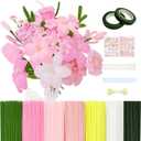 601PCS Complete Pink Pipe Cleaners Flower Kit Pastel Pipe Cleaners for Flowers, DIY Craft Supplies for Projects, 6 Colors, with Floral Wires, Tape, Glue Sticks, Ribbon, Stamen, Manual & Video Tutorial