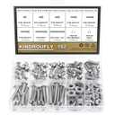 152 Pieces #10-24 x 1/4", 5/16", 3/8", 1/2", 5/8", 3/4", 1", 1-1/4", Button Head Socket Cap Screws Nuts Washers Assortment Kit, 304 Stainless Steel, Fully Machine Thread