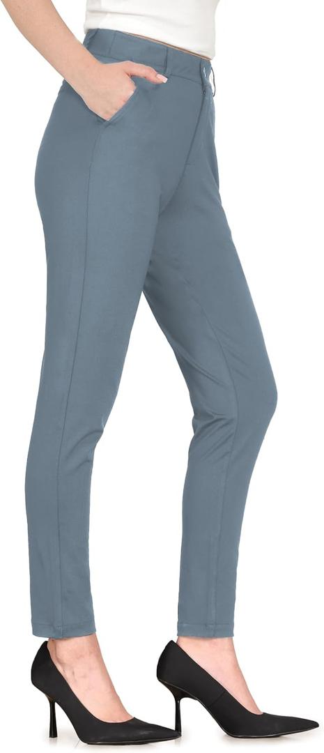 Bamans Dress Pants for Women High Waisted Skinny Leg Pants Work Business Trousers Formal Office Tummy Control Slacks (Gray, M)