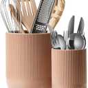 LE TAUCI Utensil Holder for Kitchen Counter, 7.3"+5.4" Fluted Ceramic Utensil Crock Organizer for Countertop, Heavy Large Holder for Spatulas, Spoons, Set of 2, Dusty Coral