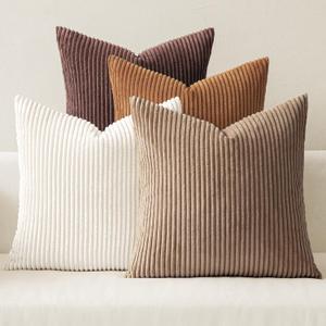 MIULEE Boho Farmhouse Throw Pillow Covers 18x18 Inch Set of 4 Rustic Mordern Neutral Cushion Covers Soft Corduroy Nordic Home Decor for Couch Bed Sofa Living Room Brown