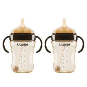 PPSU Weighted Straw Cup with Handles Toddlers Transition Bottles to Sippy Cups No Spill Learner Milk Water Baby Bottle Soft Silicone Spout Dishwasher Safe BPA Free 6+ Months 10oz/300mL 2 Pack