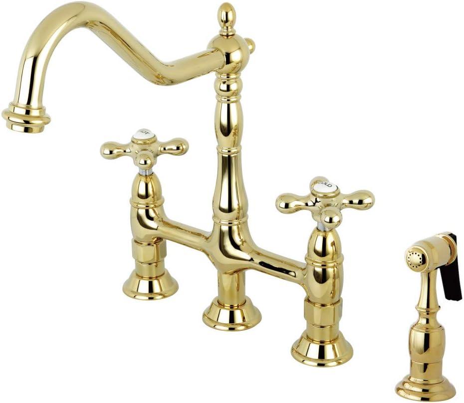 Kingston Brass KS1272AXBS Heritage Bridge Kitchen Faucet, 8-3/4-Inch, Polished Brass