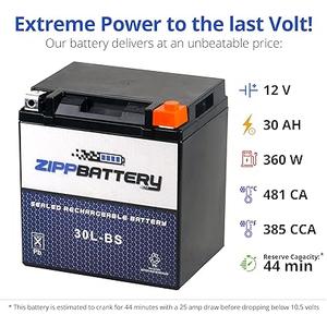 YTX30L-BS 12V 385 CCA AGM – Maintenance-Free 30Ah Battery for Harley, ATV, UTV, Jet Ski – T3 Nut & Bolt Terminal – Fits Harley Road King, Polaris Sportsman 850, Can-Am Outlander