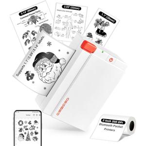 ORGBRO Sticker Printer Machine, X3 Mini Printer Print Pods Portable Thermal Inkless Sticker Maker, 2-3 Inch 300 DPI Bluetooth Pocket Printers for Smartphones, Notes, Journal, Photos, DIY, Kids Gift (White)