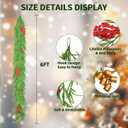 6FT Christmas Garland with Lights, Real Touch Norfolk Pine Garland with Pinecone Red Berry Bells, Faux Cedar Garland for Mantle Table Stairs Front Door Indoor Decor
