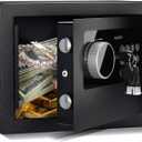 Digital Electronic Money Safe, Steel Security Lock Box with Keypad, Office Hotel Business Jewelry Gun Cash Safe, 0.23 Cubic Feet, 9.06" W x 6.69" D x 6.69"H, Black