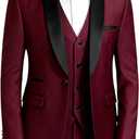 UNINUKOO Mens 3 Piece Suit Slim Fit Dress Tux Suits for Men Solid Color Wedding Classic Tuxedo Set, US Size XL, Wine Red