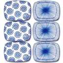 KeQiu Japanese Ceramic 7.75 inch Rectangular Salad Plates Set of 6, Dessert Plates for Appetizer, Sushi, Pasta, Porcelain Plates for Kitchen, Microwave/ oven/ Dishwasher Safe, Vintage Blue, Gift Set