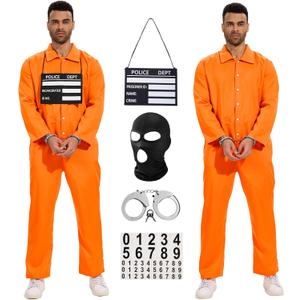 Prisoner Costume Men Orange Prisoner Jumpsuit for Halloween Costume Prison Inmate Outfit Jail Uniform (Orange)