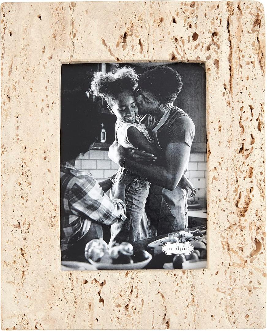 Mud Pie Cream Travertine Frame, Large, 10.5" x 8.5"