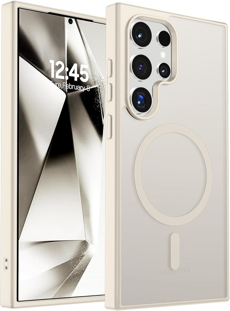 SUPFINE Magnetic for Samsung Galaxy S24 Ultra Case(Compatible with MagSafe) (Military Grade Drop Protection) Slim Translucent Shockproof Phone Case,Stone