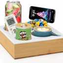 Couch Cup Holder Tray,Handy Silicone Bamboo Couch Caddy with Rotatable Phone Holder for Bed Car Seat Organizer, Waterproof Anti-Spill Sofa Cup Holder for Snacks Beverage Remote (White)