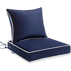 MIULEE Outdoor Seat Cushion Set Navy Blue 24 x 24 x 4 Inch Waterproof & Fade Resistant Deep Seat and Back Patio Furniture Cushions with Handle and Adjustable Straps Cushions for Chair Couch
