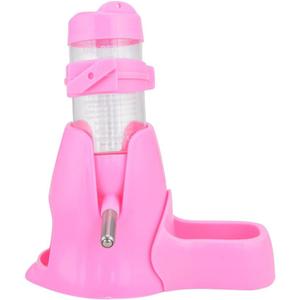 Guardians Hamster Water Bottle, Little Pet Automatic Drinking Bottle with Food Container Base Hut Hanging Water Feeding Bottles Auto Dispenser for Small Animals(80ml,Pink)