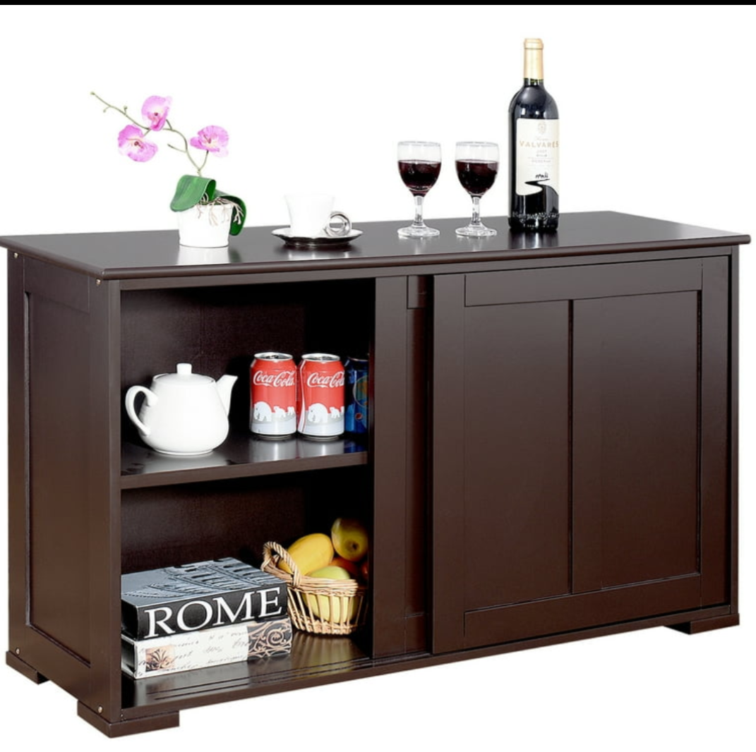 Kitchen Storage Cabinet Sideboard Buffet Cupboard Wood Sliding Door Pantry Brown
