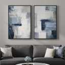 Framed Blue Gray Abstract Wall Art Set of 2, Modern Circle Line Canvas Artwork for Walls, Contemporary Abstract Paintings Prints for Living Room Bedroom Office Hallway Wall Decor, 24x36 In, 24" W x 36" H x 2Pcs