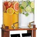 Lifewit 1.5 Gallon Drink Dispenser for Parties, Glass Beverage Container with Wood Stand for Juice/Tea/Soda & Lemonade, Water Pitcher with Leakproof Stainless Steel Spigot for Mimosa Bar Hosting 2 Pcs