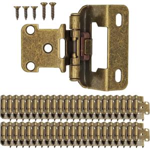 1/2" Overlay Partial Wrap Kitchen Cabinet Hinges, Antique Brass Self Closing Cabinet Hinge for Kitchen Cabinet Doors,50 Pack (25 Pairs)