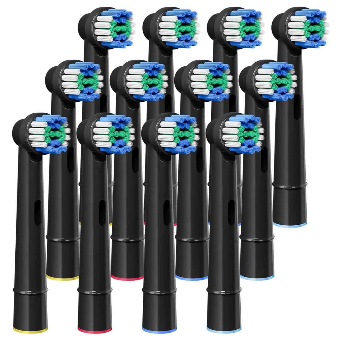 GENKENT 12 Pcs Replacement Brush Heads Compatible with Oral B Braun Electric Toothbrush Heads Black (For Adults (Black))