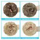 2 x 2PCS Messy Bun Hair Piece Wavy Curly Tousled Updo Hair Buns Synthetic Chignon Elastic Hair Band Fake Bun Hair Pieces for Women (Lighe Golden Brown Mix Bleach Blonde, 2PCS Same)