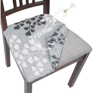 SearchI Water Repellent Seat Covers for Dining Room Chairs Stretch Printed Chair Seat Covers Set of 2, Removable Washable Kitchen Chair Seat Protector Cushion Slipcovers for Office (Leaf Pattern)