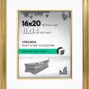 Americanflat 16x20 Picture Frame with Decorative Inner Mat Accent - Displays 11x14 Photos with Mat or 16x20 Without - Veranda Collection - Gold Vintage Frames with Polished Plexiglass