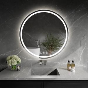 LED Bathroom Mirror 24 Inch Round Bathroom Mirror with Lights, Circle Wall Mirror with 3 Colors Brightness, Anti-Fog for Bathroom Vanity, Entryway Living Room