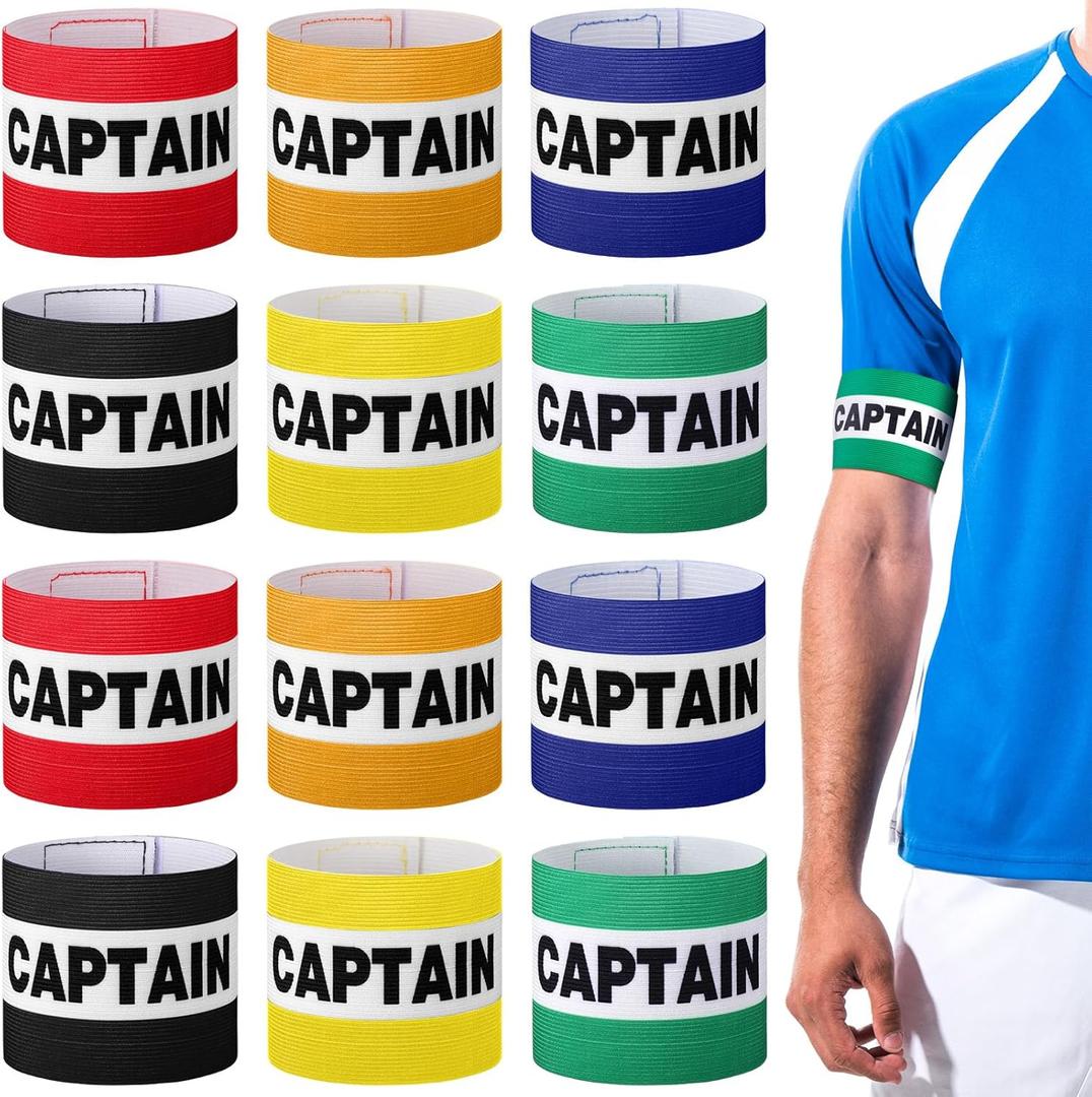 Simgoing 12 Pcs Soccer Captain Armbands Elastic Wrist Armbands Adult Team Leader Adjustable Sports Accessories