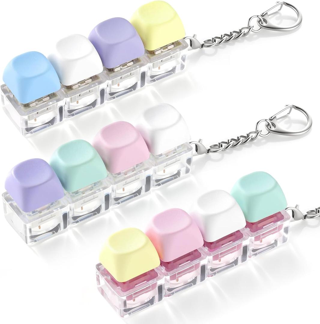 3 Pack Keyboard Fidget Toy Clicky, Creamy & Silent Stress Relief Fidget Clicker Keychain Quiet Fidget Toys for Adults, Boost Focus & Calm Anxiety at Work, Travel Ideal Stress-Relief Gift