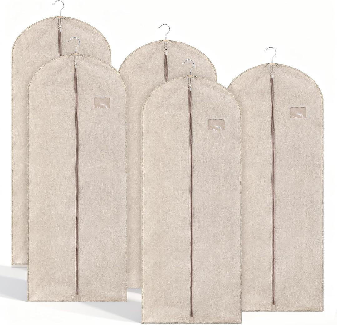 5 Pcs Cotton Garment Bags for Hanging Clothes, 24 x 55 Inch Suit Bags for Closet Storage Thickened Breathable Suit Bag with View Window for Suits, Overcoats, Coats, Jackets, Shirts