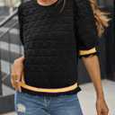 Fisoew Womens Quilted Pattern Cropped Sweatshirts Casual Crewneck Half Lantern Sleeve Textured Ruffle Loose Pullover Tops