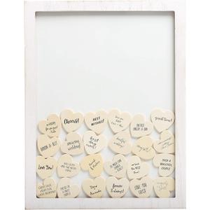 Kate & Milo Wedding Guestbook Token Frame, Includes 50 Heart Tokens, Perfect for Wedding Reception or Bridal Shower, Distressed White