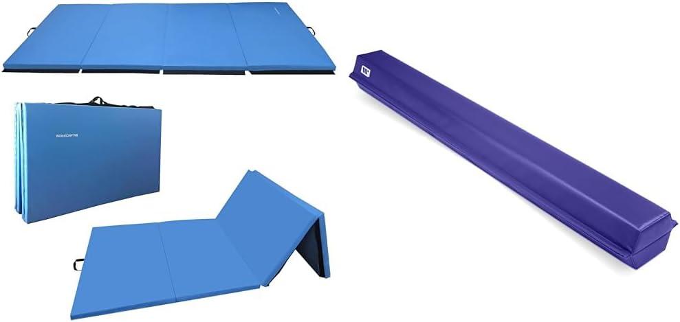 Signature Fitness 4'x8'x2" Extra Thick Gymnastics Mats and We Sell Mats 9 ft Folding Foam Balance Beam Bar Gymnastics Equipment Bundle