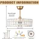 20.7" Modern Crystal Ceiling Fan with Light and Remote, Flush Mount Ceiling Fan Gold Chandelier Ceiling Fans 6 Speeds and Timer Fandelier for Living Room Bedroom