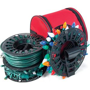 [Wire and Christmas Lighting Storage Bag] - Install N Store Light Storage Reels and Wire Spool - Includes 3 Spools, a Hanging Hook, and a Zipper Bag | Santa's Bags