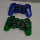 Wireless Controller for PS-3 Motion Sense Double Vibration Upgraded Gaming Remote for Play 3 with Charging Cord (Transparent Green and Transparent Blue)