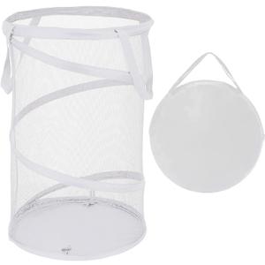 BATTOO Large Collapsible Laundry Basket Foldable Mesh Pop Up Hamper with Handles for Laundry Room, Bathroom, Kids Room, College Dorm, Travel, Storage Organizer White (13.5 x 24 inch)
