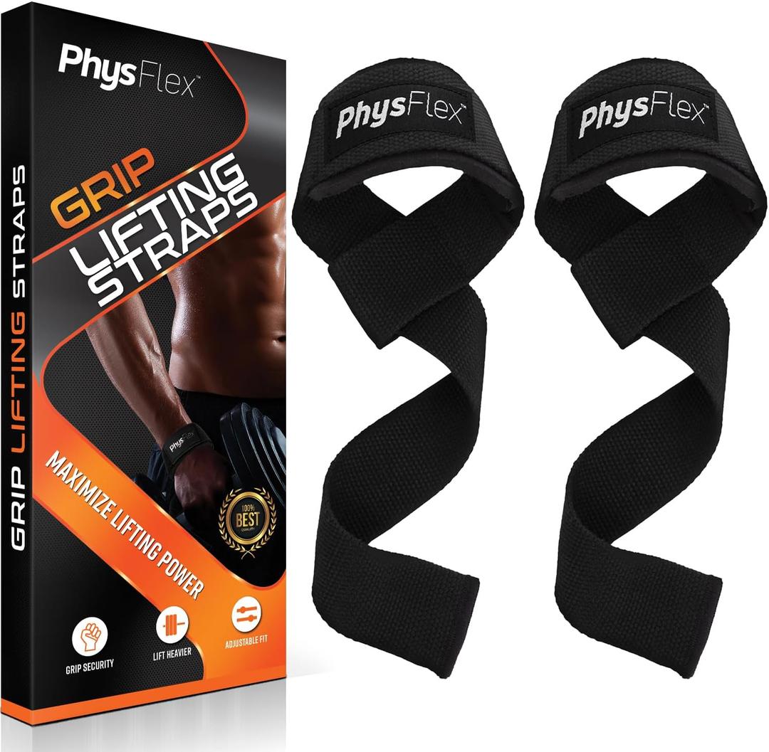 Grip Lifting Straps for Weightlifting and Strength Training, Premium Cotton and Padded Wrist Wraps, Gym Deadlift for Men & Women (Black, 4-Pair)