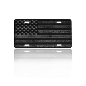 GACCAP Front License Plate Cover Car Decor Accessory Aluminum Metal Rust-Proof US Car Plate Novelty Vanity Tag Cover with 4 Holes for Men Women 6 * 12 in - Black Grey American Flag