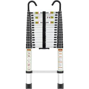 RIKADE Telescopic Ladder, 20.3 ft Aluminum Telescoping Ladder with Stable Hook and Non-Slip Feet, Portable Extension Ladder for Household and Outdoor Working, Max Load 330 lb, Aluminum