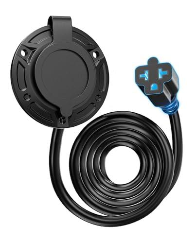 20A 125V AC Port Plug,12AWG Heavy-Duty RV Shore Power Inlet Plug with 5-in-1 T-Blade Adapter & 12ft Extension Cord,Waterproof AC Power Inlet Socket Outlet Box Integrated Outdoor Electrical Receptacle