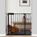 Fairy Baby Walk Through Black Baby Gate 34-38.5 Inch Wide, Pressure Mounted Safety Gate with Door No Drill, Tension Metal Gate for Dog and Toddler