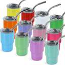 3 oz Mini Tumbler Shot Glass with Straw and Lid 12 Pcs Sublimation Shot Glasses Tumblers Stainless Steel Mini Shot Glasses with Lids for Wedding Party Whiskey Cocktail Bar, 12 Colored